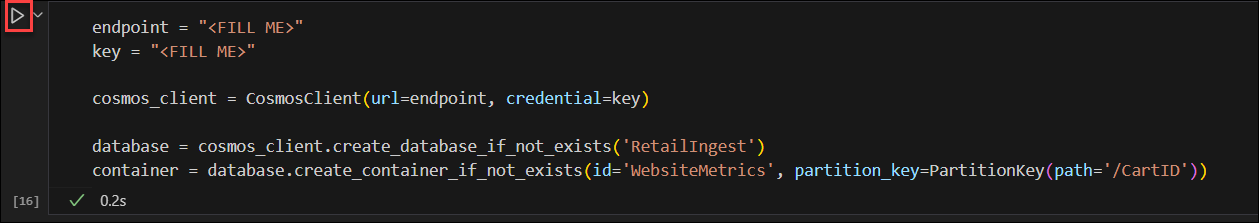 Visual Studio Code Jupyter notebook 中的“执行单元格”的屏幕截图。