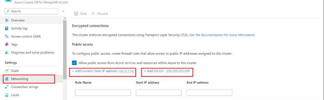 Azure Cosmos DB for MongoDB vCore 超时错误解决方案的屏幕截图。