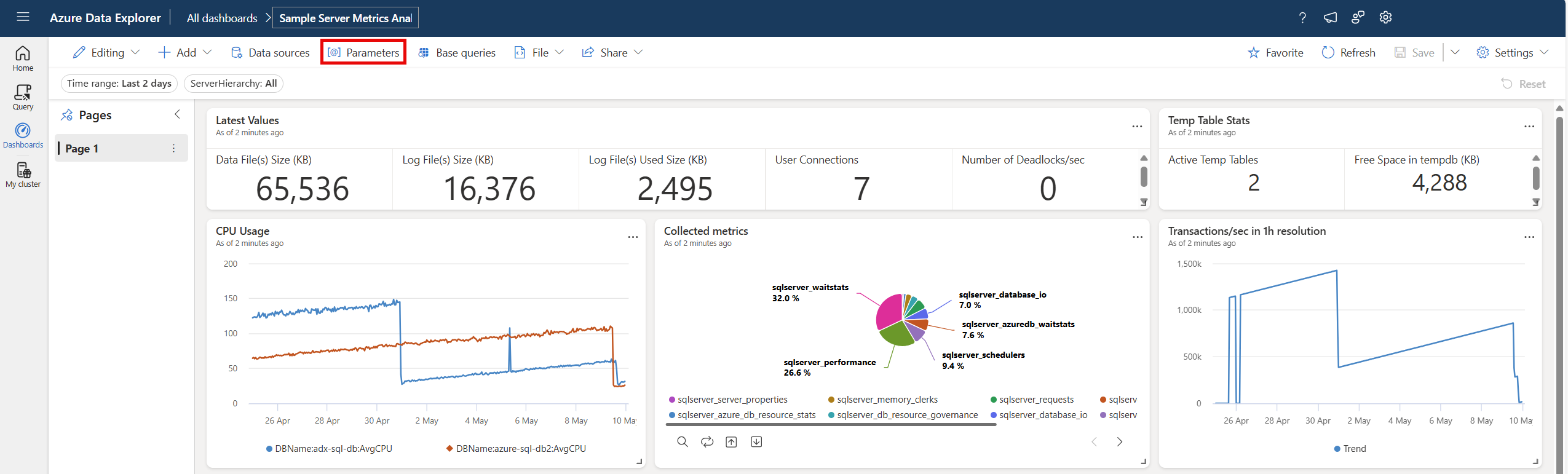 上部工具栏中参数按钮的屏幕截图。
