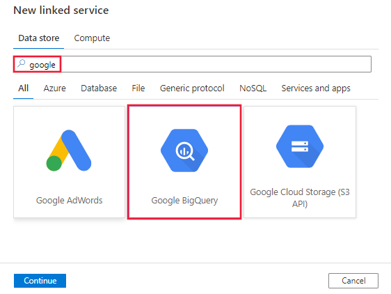 Google BigQuery 连接器的屏幕截图。