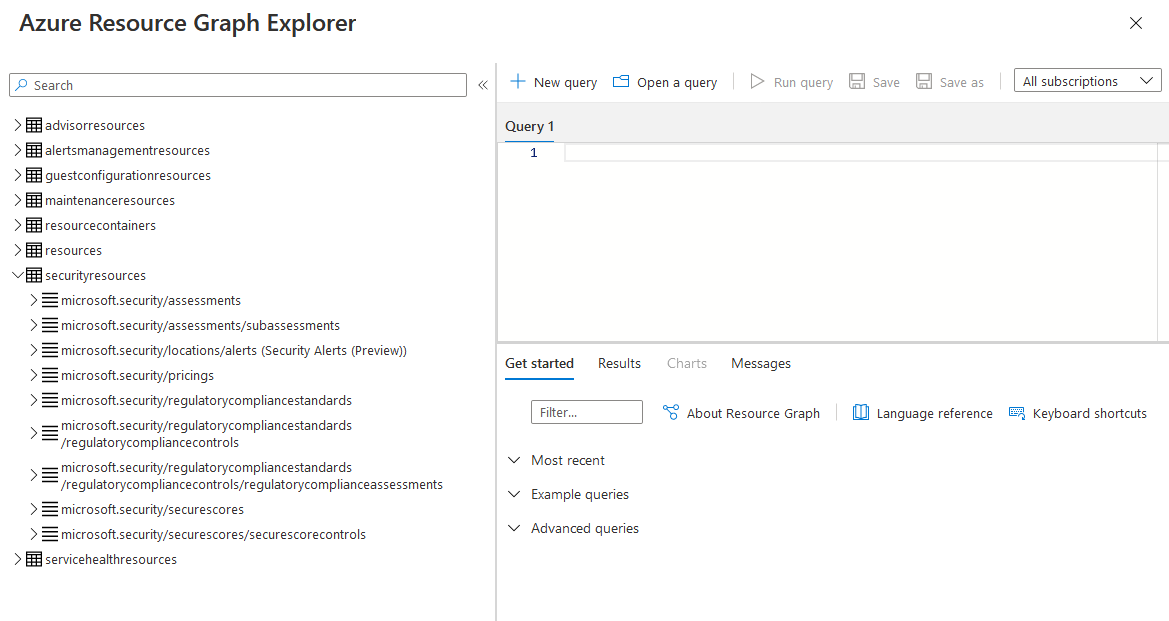 Azure Resource Graph Explorer 和可用 tables.