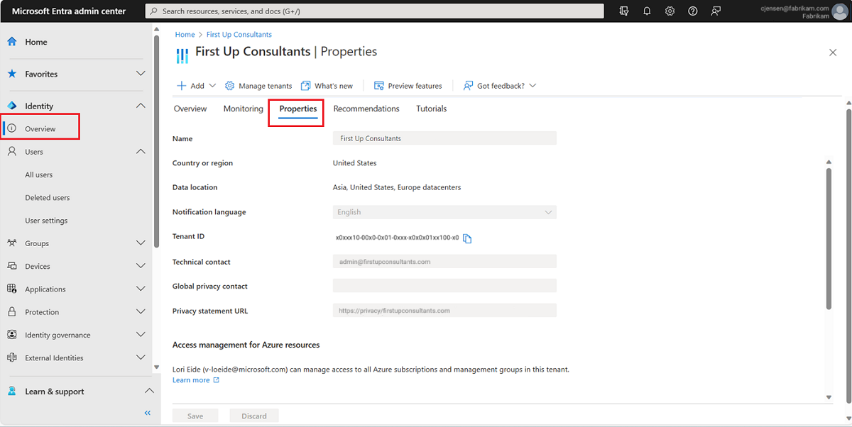Microsoft Entra ID - 标识属性概述的屏幕截图。