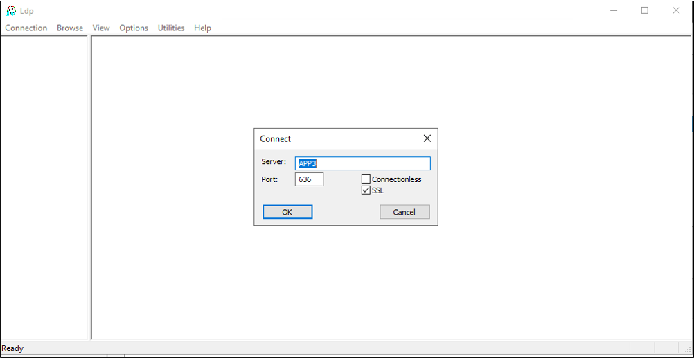 屏幕截图显示了用于验证用户的 Ldp 连接。