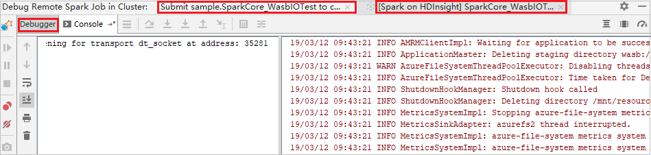 IntelliJ 调试远程 Spark 作业调试选项卡。