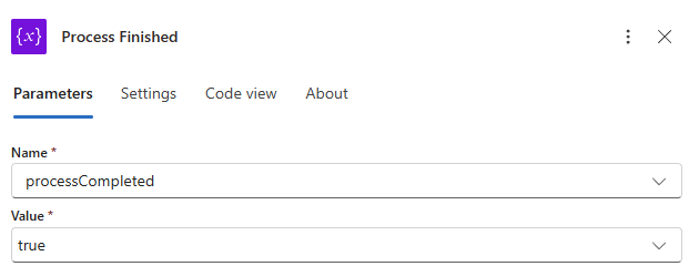 屏幕截图显示了“进程完成”作中的更新值。