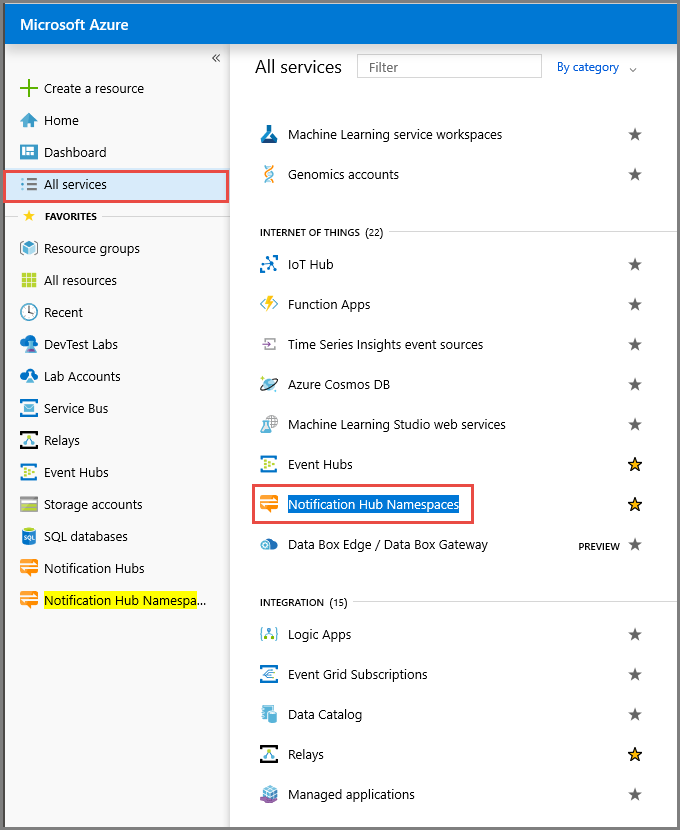所有服务 -> 通知中心命名空间