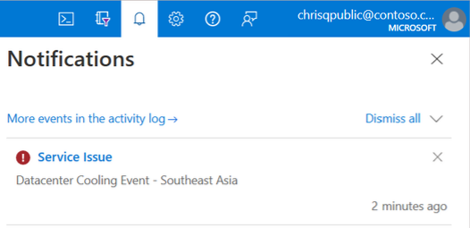  显示 Azure 门户中通知的屏幕截图。