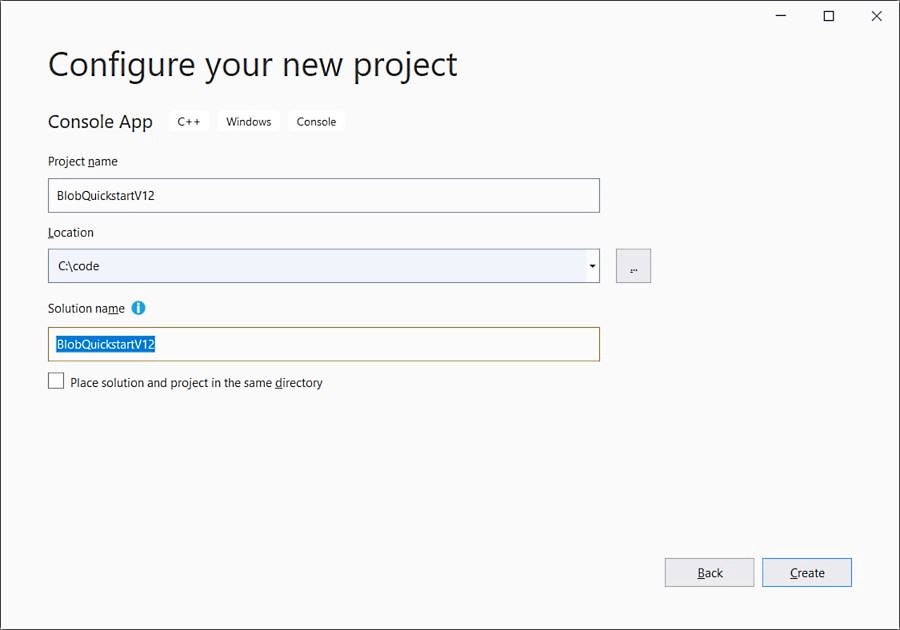 用于配置新的 C++ Windows 控制台应用的 Visual Studio 对话框