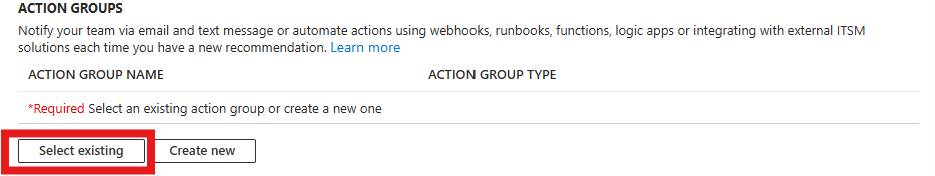 屏幕截图显示了如何选择现有操作组。