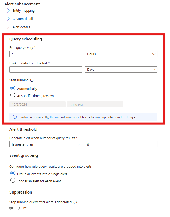 每小时运行的计划查询的屏幕截图。