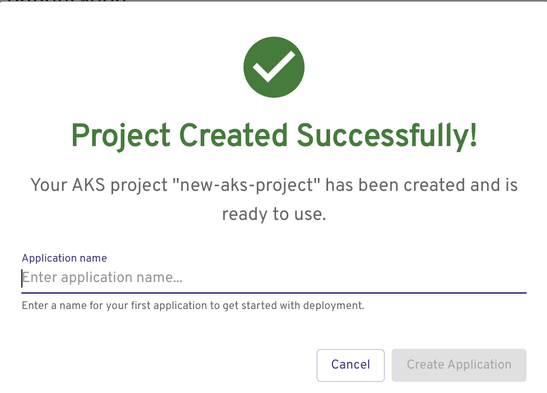 在 AKS 桌面中创建新应用程序的屏幕截图。