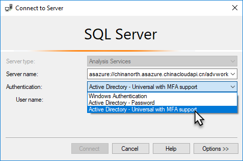 Connect in SSMS