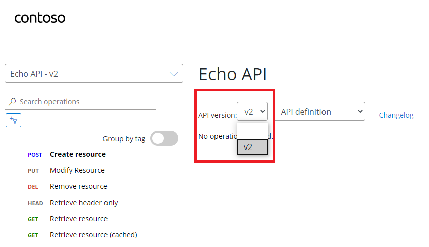 显示 API 的详细信息和此 API 的版本列表的 API 管理开发人员门户