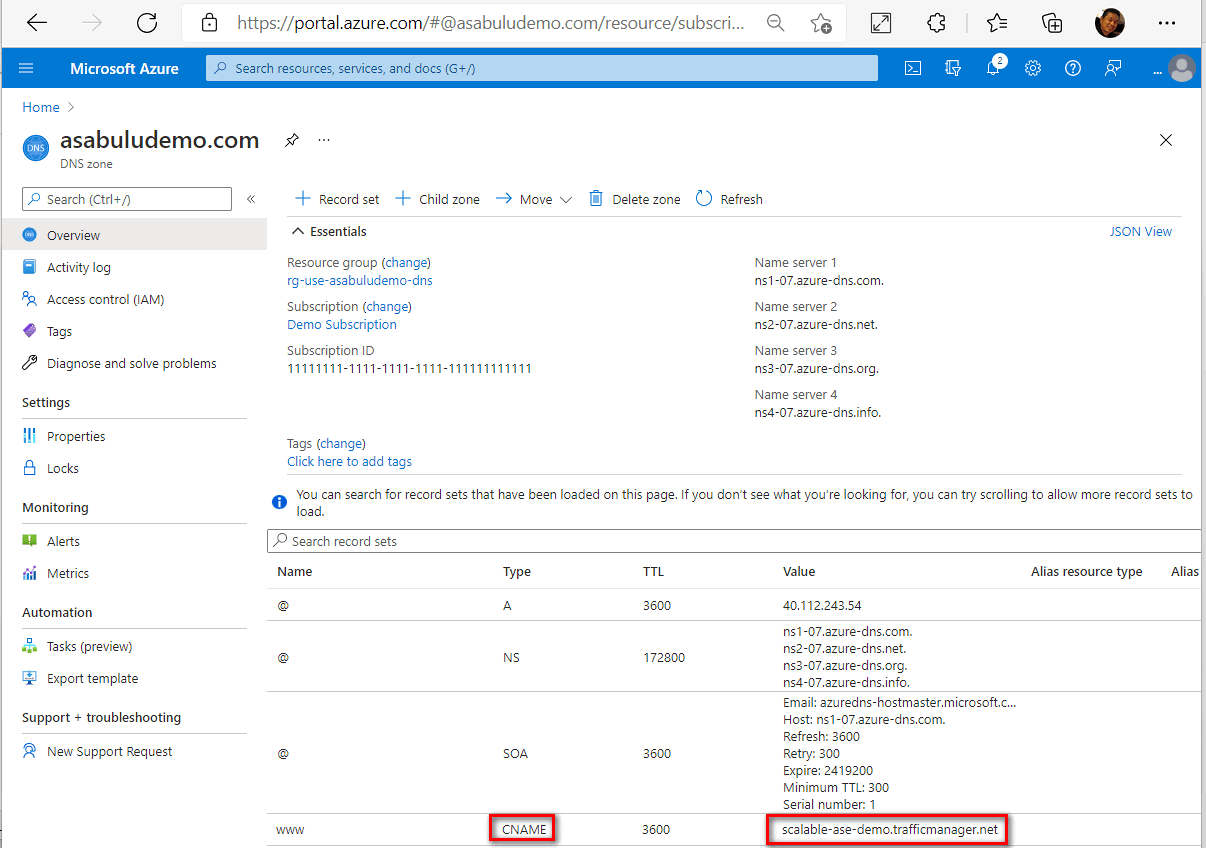 Screenshot of configuring CNAME record on DNS.