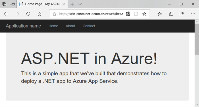 Azure 中已更新的 Web 应用的屏幕截图。