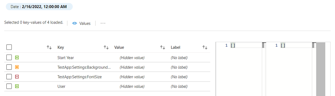 包含已保存键值的 Azure 门户的屏幕截图