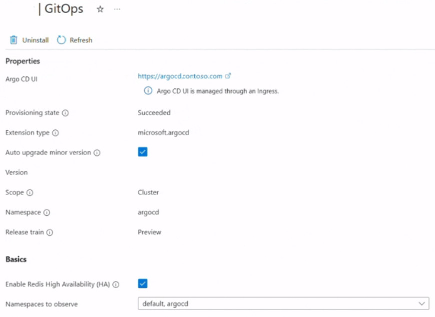 显示用于访问 Azure 门户中 Argo CD UI 的链接的屏幕截图。