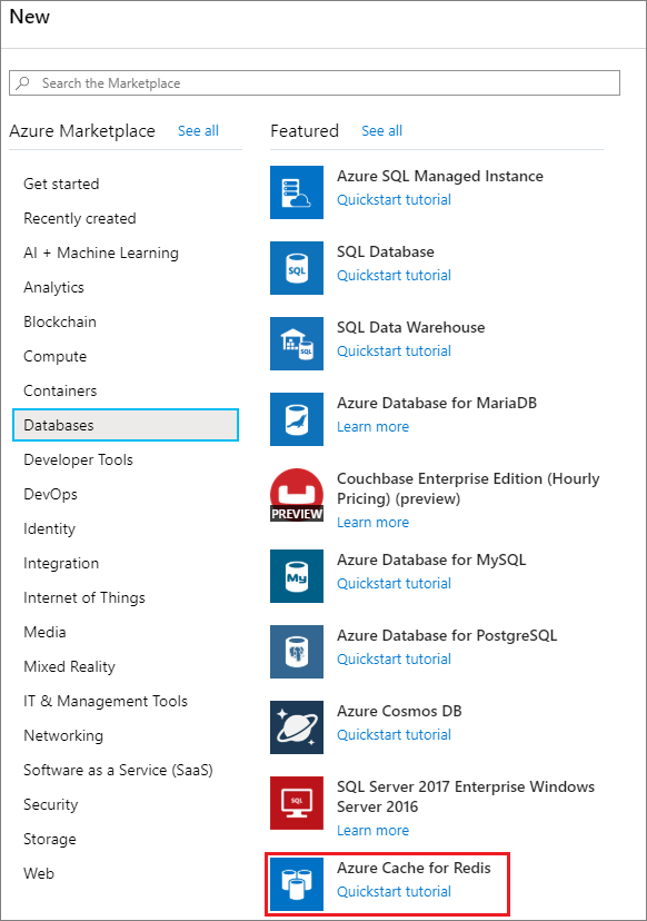 选择 Azure Cache for Redis。