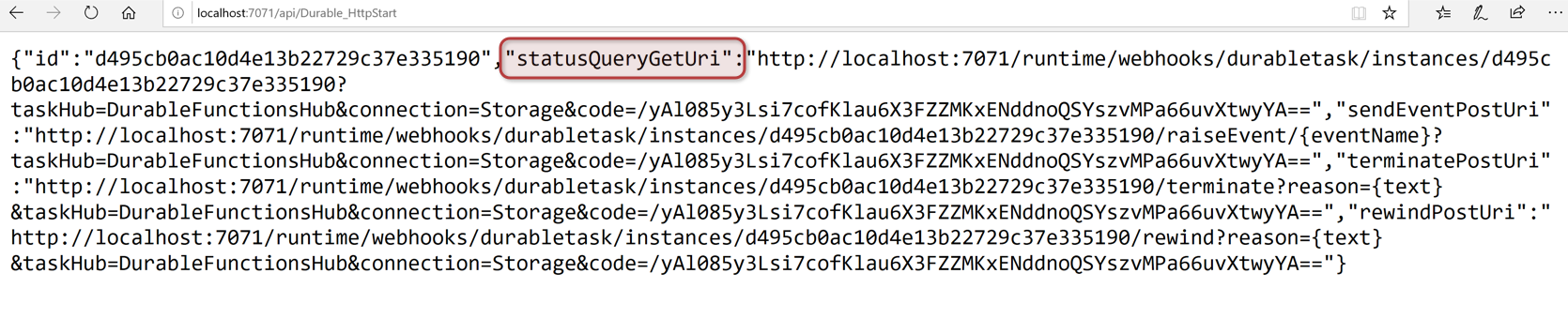 Screenshot of the browser window with statusQueryGetUri called out.