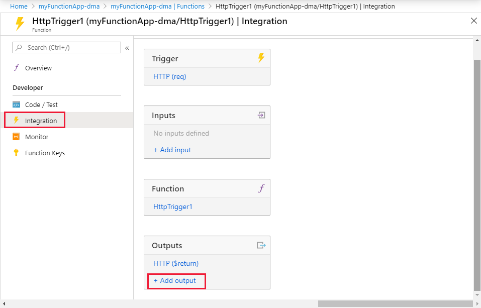 Add an Azure Cosmos DB output binding.