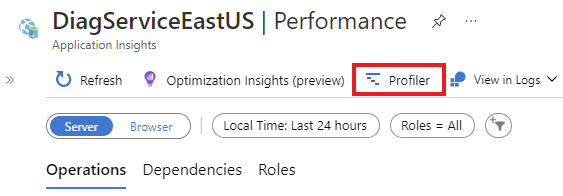 Screenshot of the Profiler button from the Performance blade