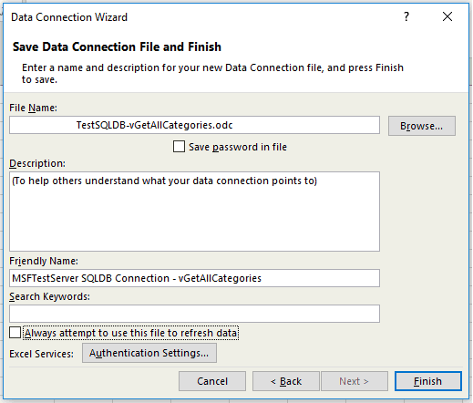 “保存数据连接”Microsoft Excel 中的屏幕截图。
