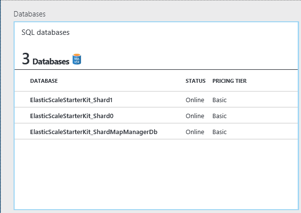 Visual Studio 确认创建三个数据库的屏幕截图。