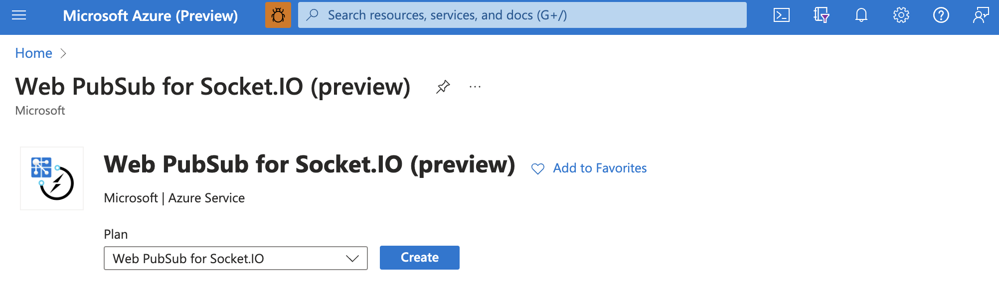 Azure 门户中 Web PubSub for Socket.IO 服务的屏幕截图。