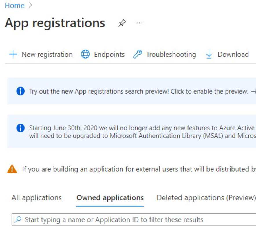 屏幕截图显示 Azure 门户中用于应用注册的页面。