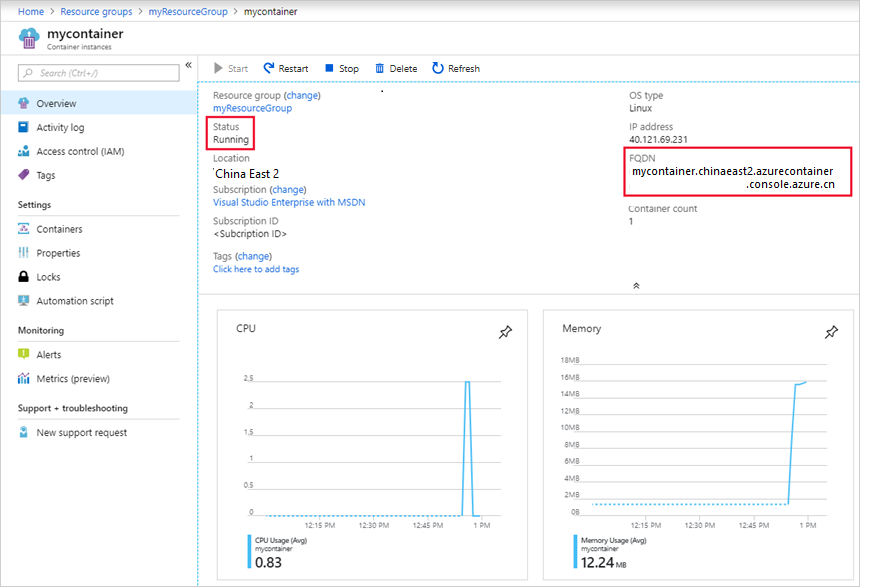 Azure 门户中的容器组概述