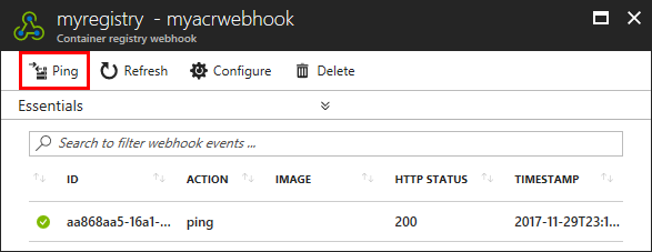 Azure 门户中的 ACR webhook 创建 UI