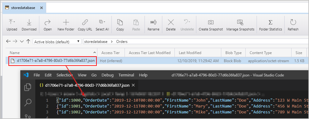 显示包含 JSON 对象的已创建文件的屏幕截图。