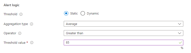 Screenshot that shows configuring the Alert logic.