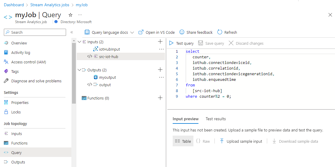 Transformation query in Azure Stream Analytics.