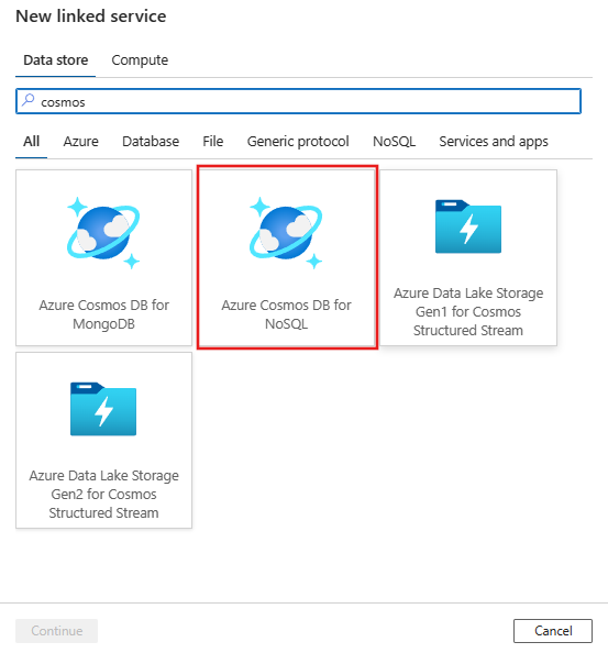 选择 Azure Cosmos DB for NoSQL 连接器。