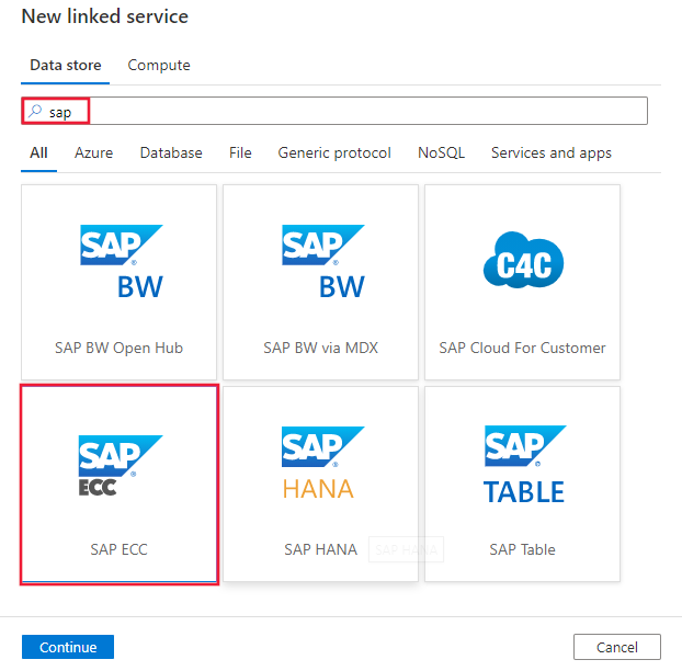 SAP ECC 连接器的屏幕截图。