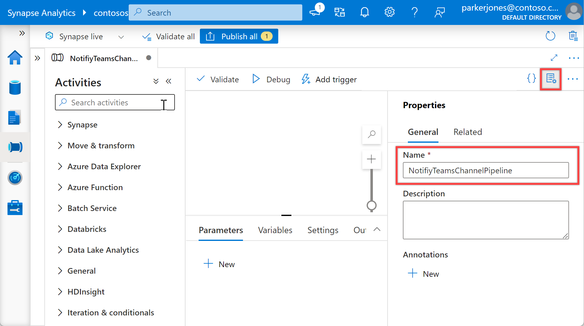 Shows the "Properties" panel.