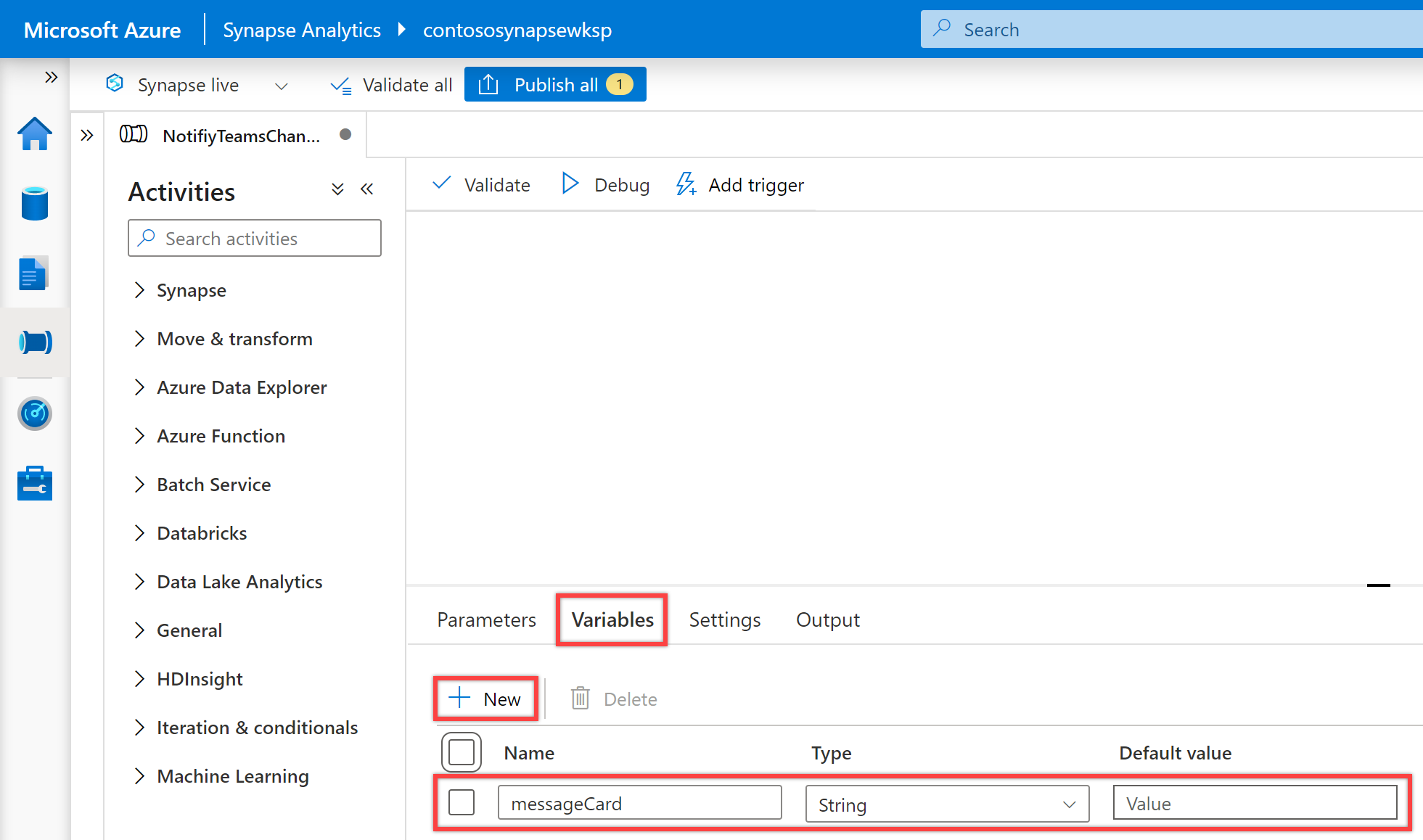 Shows the "Pipeline variables".