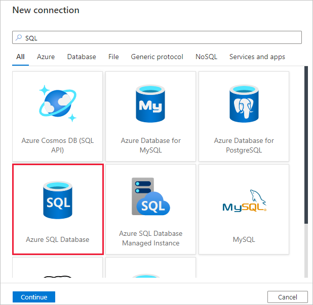 选择 Azure SQL DB