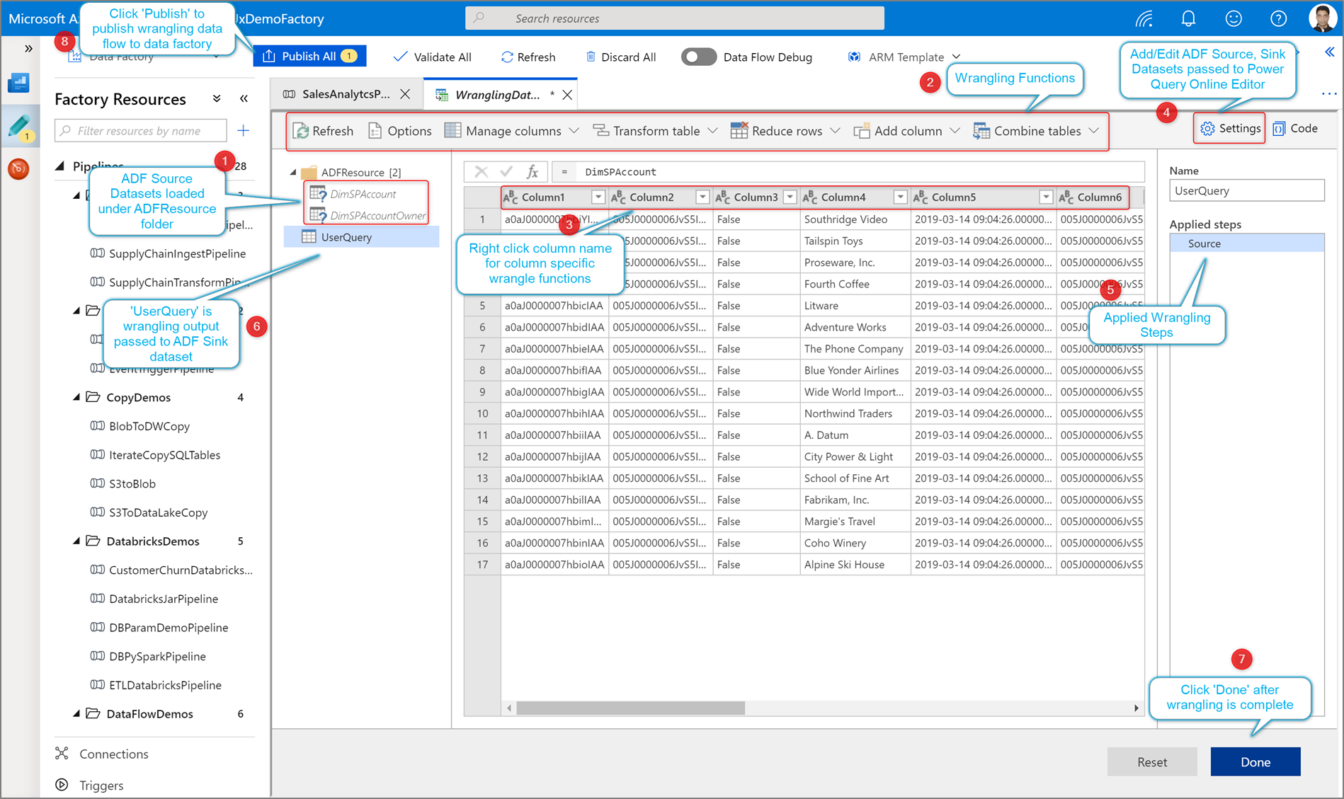 显示创作数据整理 Power Query 过程的屏幕截图。