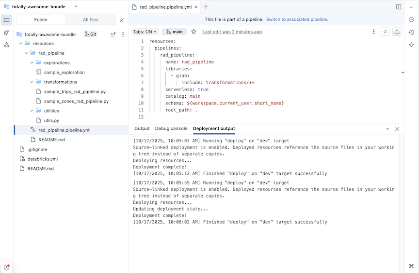 工作区中集成包中的 ETL 管道