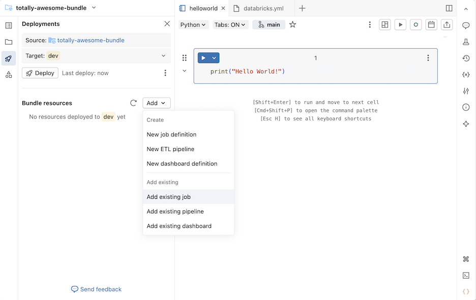 添加现有作业、管道或仪表板