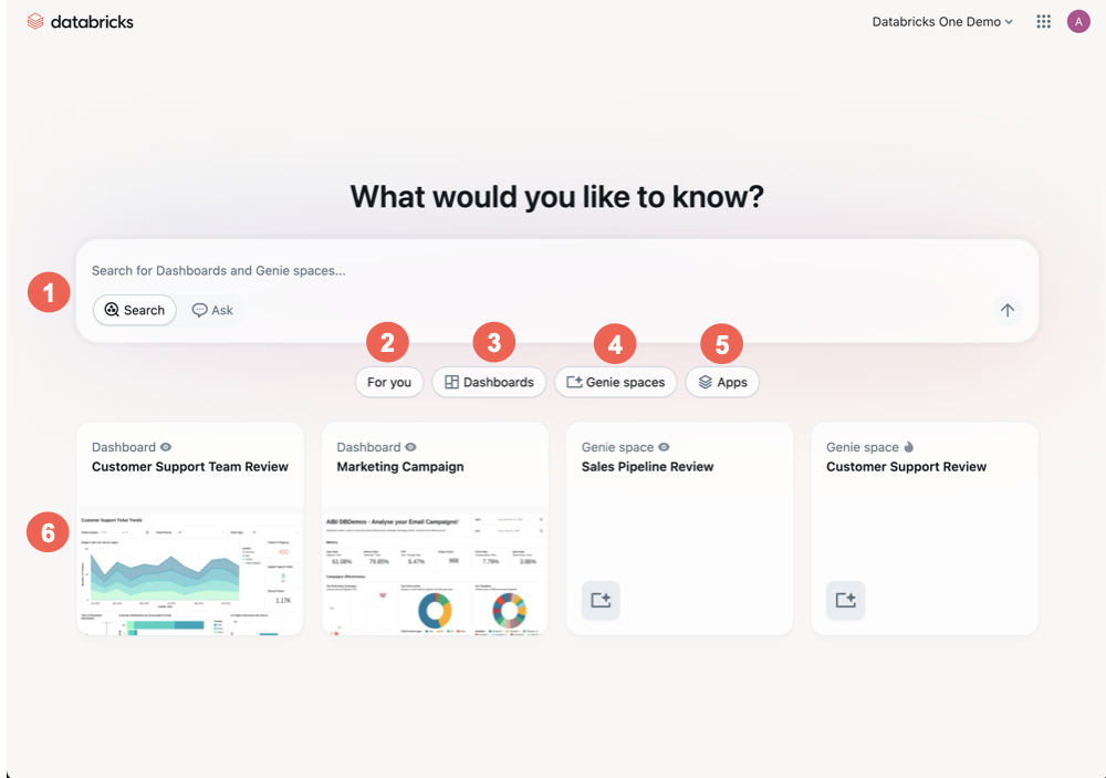Databricks One 标记的登陆页面