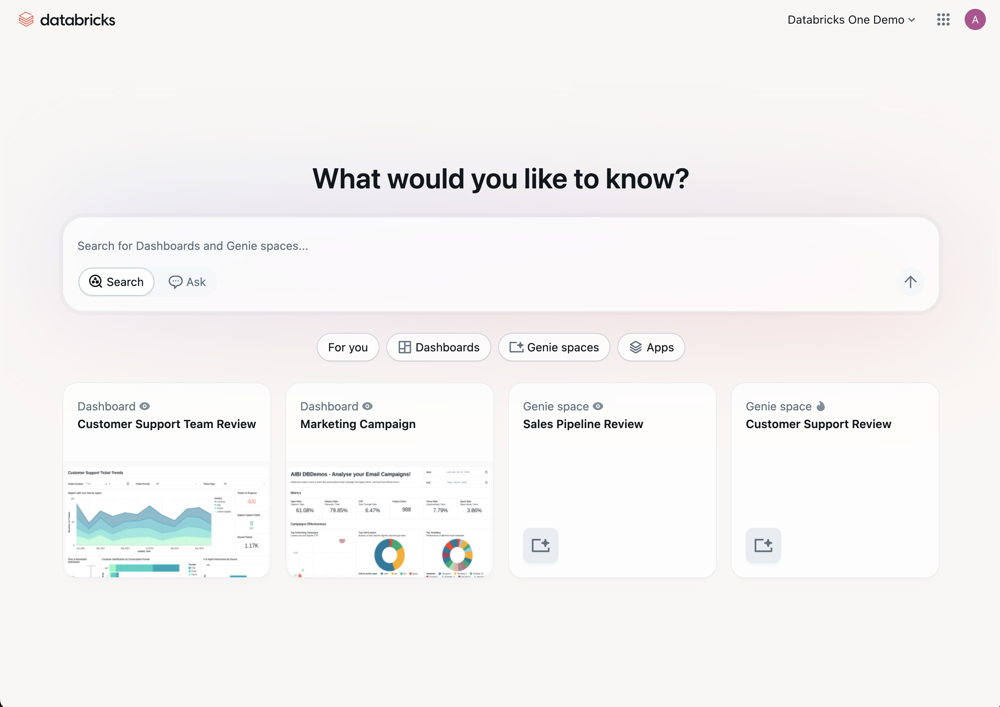 Databricks One 的登陆页面