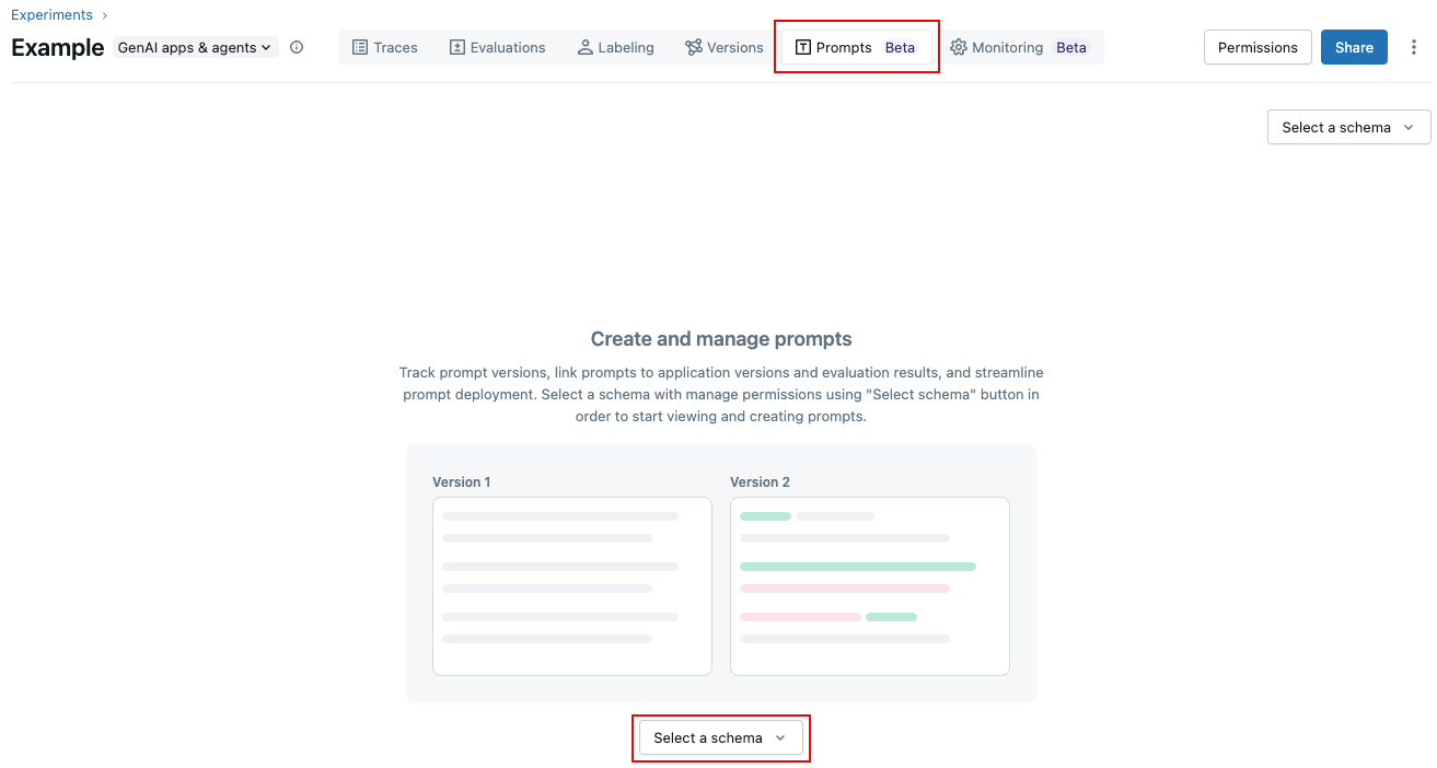 显示“提示”选项卡的“MLflow 试验”页。