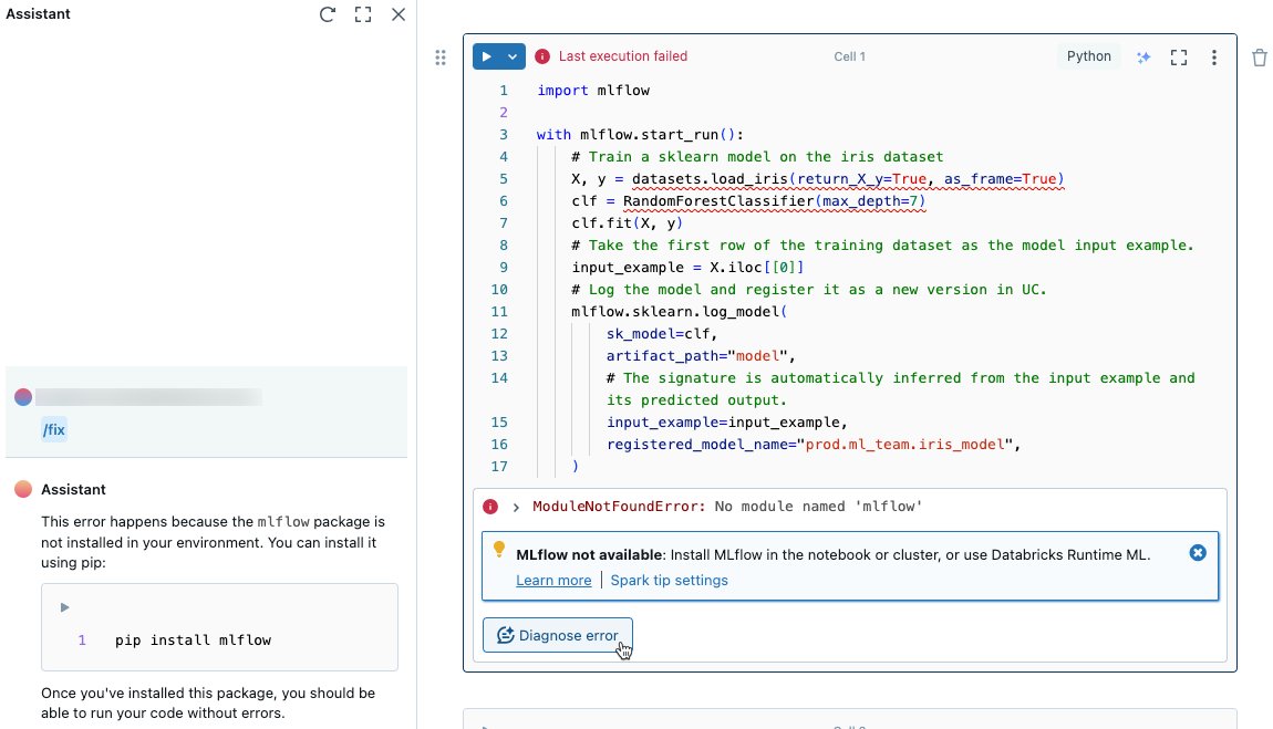 Python 中的助手调试示例。
