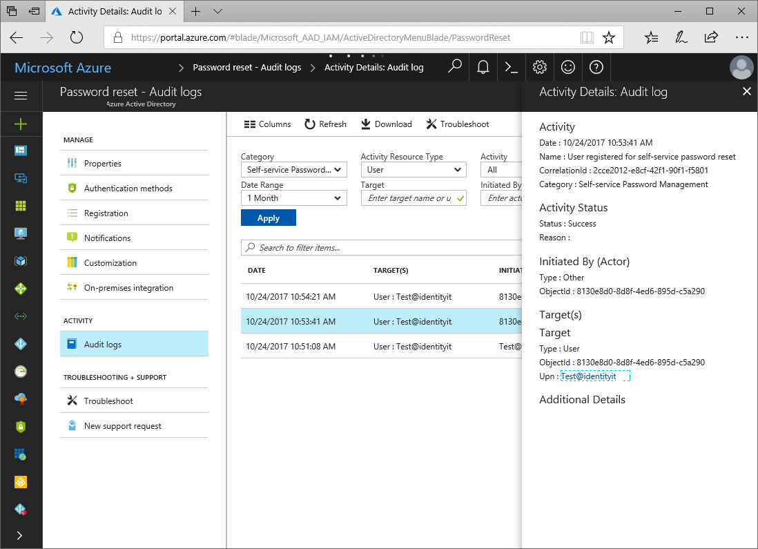 使用 Microsoft Entra ID 中的审核日志报告 SSPR