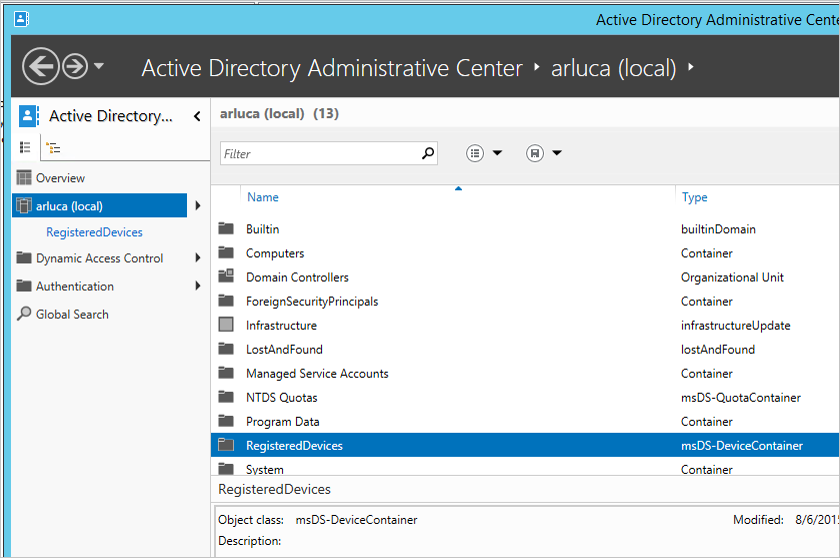 Active Directory 管理中心 - 已注册的设备