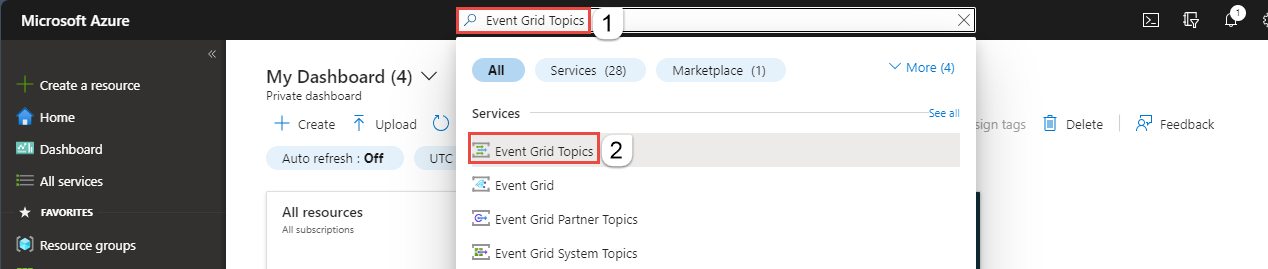 显示用于搜索事件网格主题的 Azure 端口搜索栏的屏幕截图。