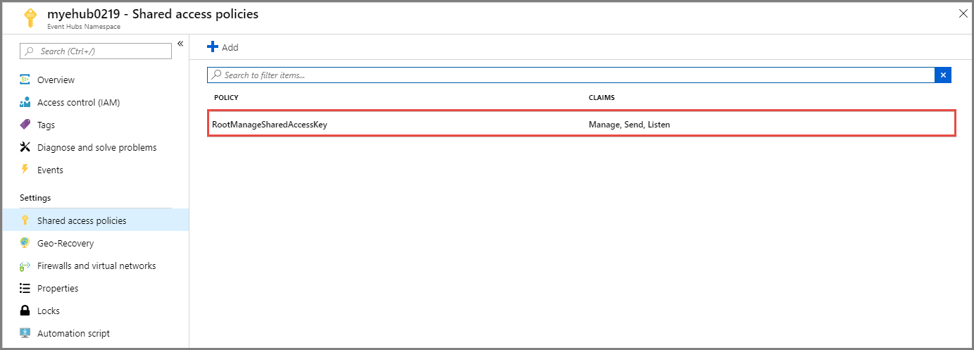 Event Hubs shared access policies